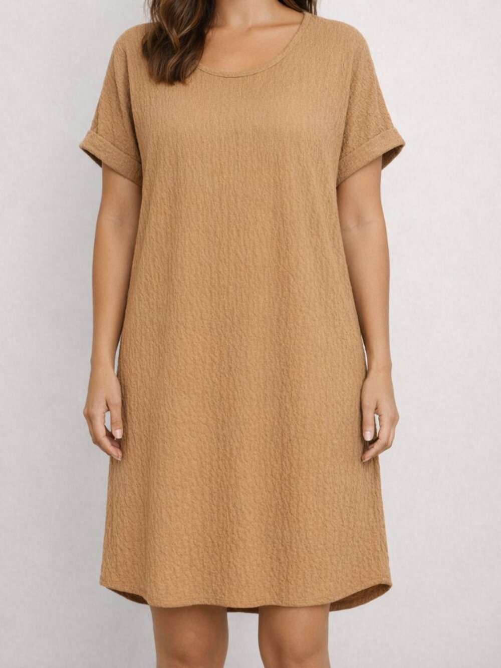 NWOT Minimalist Short Sleeve T-shirt Dress Tan Cream Camel size 2XL